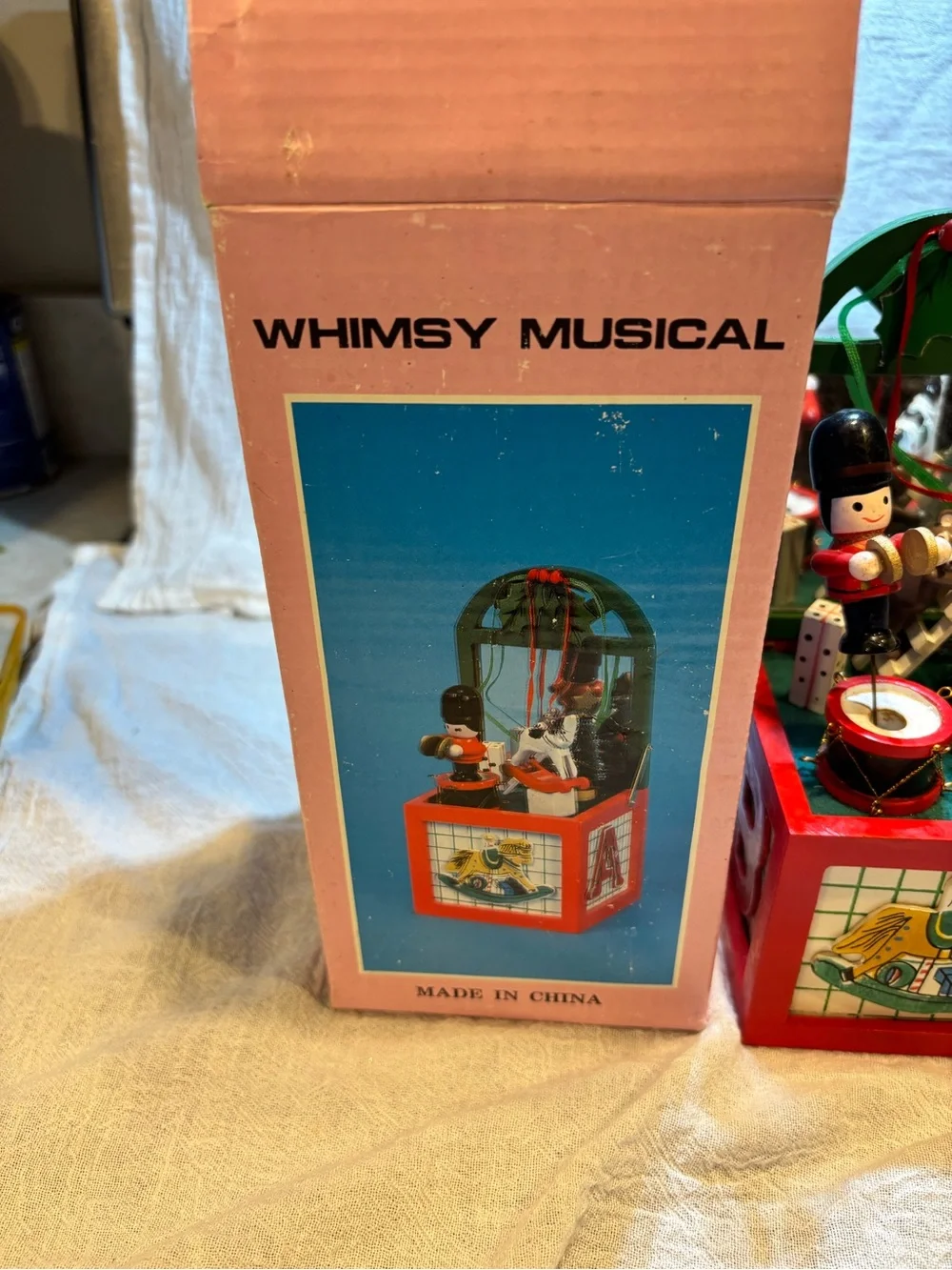 Whimsy Wooden Musical Holiday Toy Scene - Red & Green